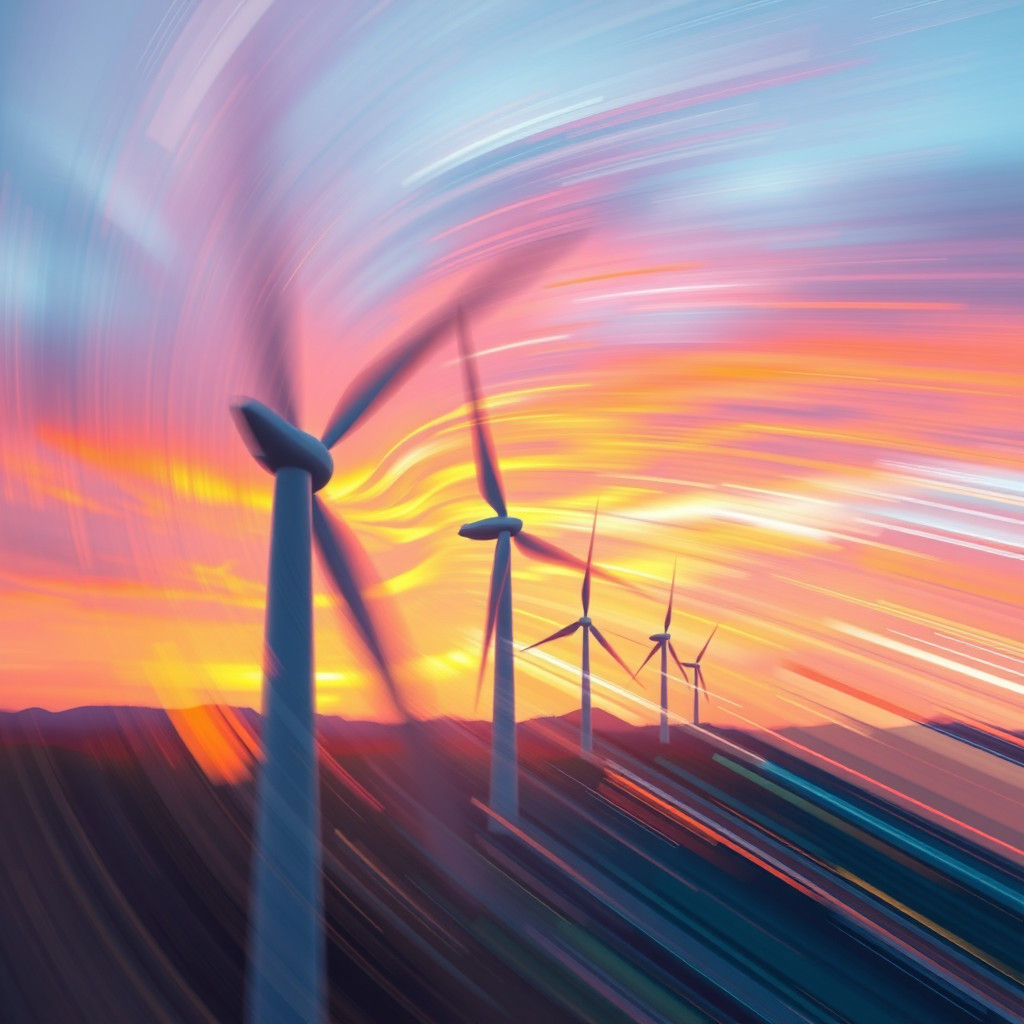 Motion Blurred Wind Turbines in Hyperrealistic Style