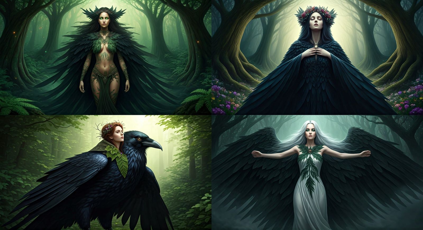 Female Druid's Metamorphosis in Mystic Forest