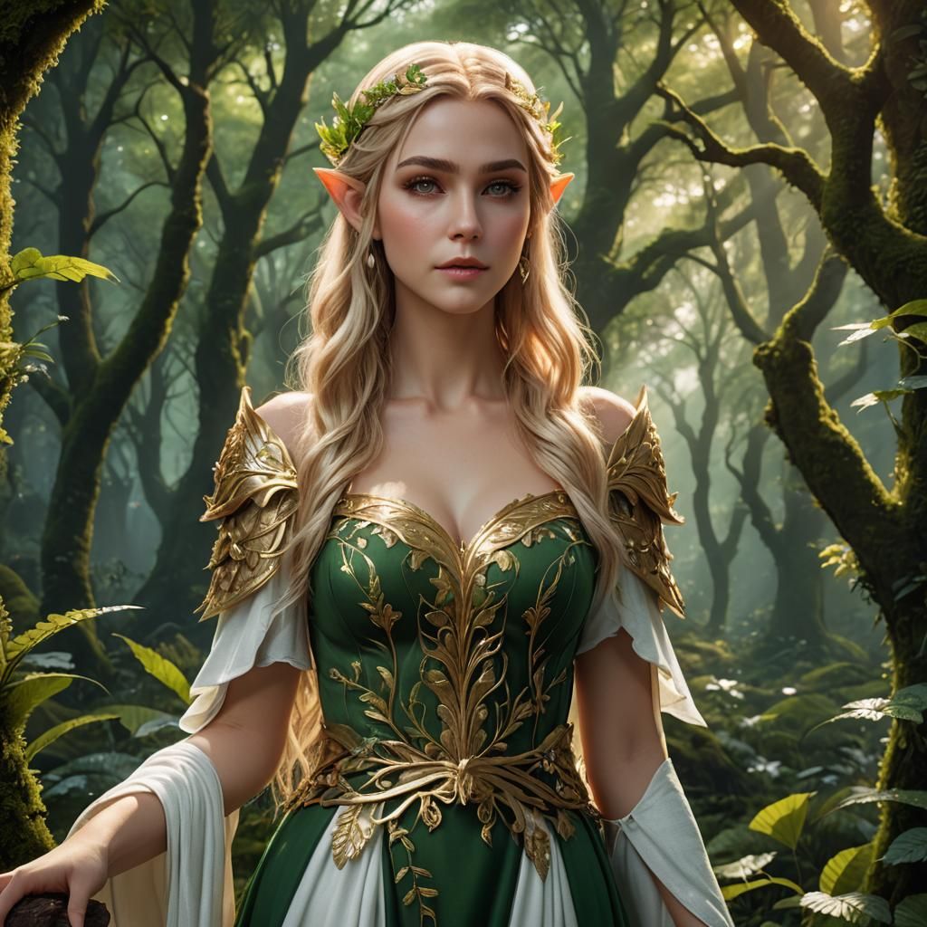 Beautiful Fantasy Elf in Forest Concept Art