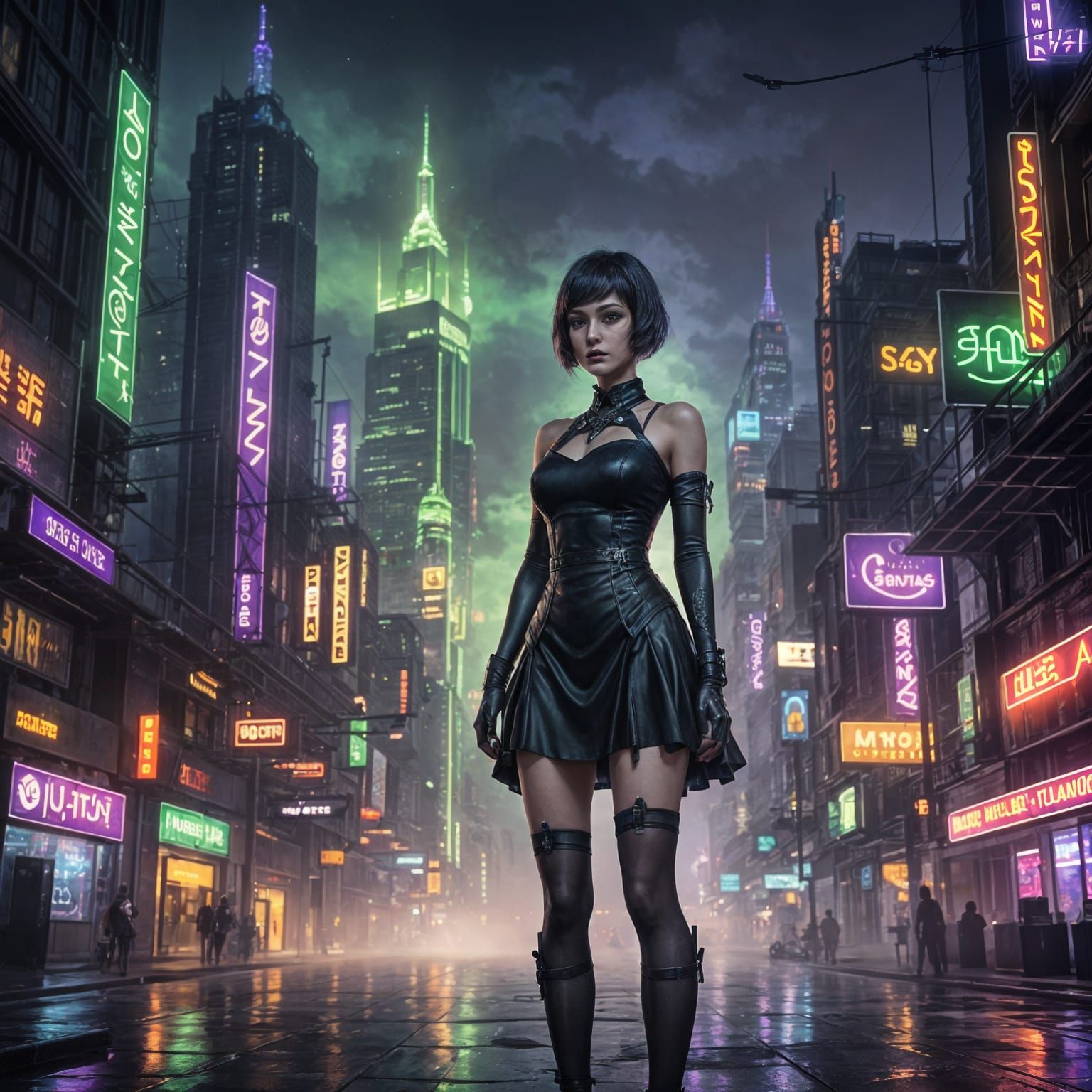 Seductive Girl in Megapolis: Detailed Fantasy Art
