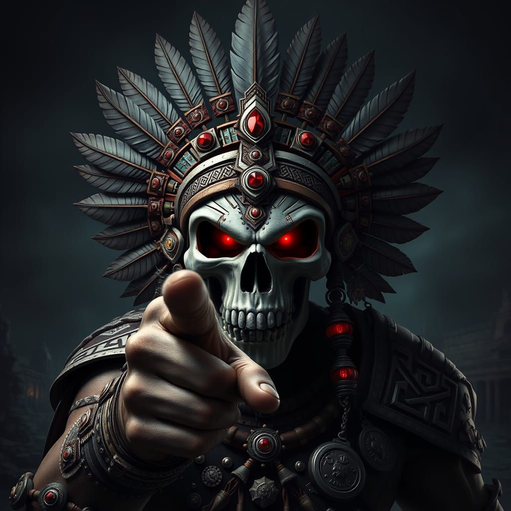 Ancient Aztec God Confronts with Fiery Gaze