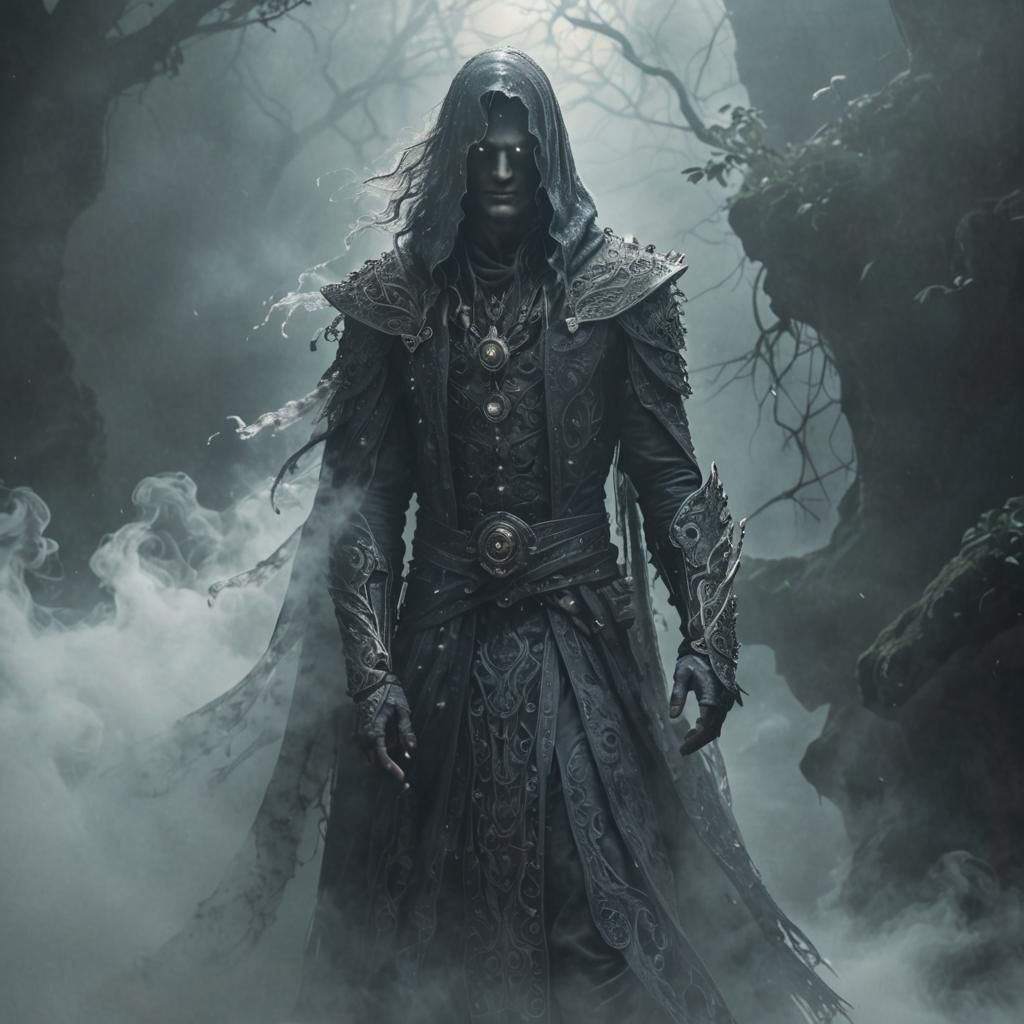 Specter Emerging from Mist in Dark Atmosphere