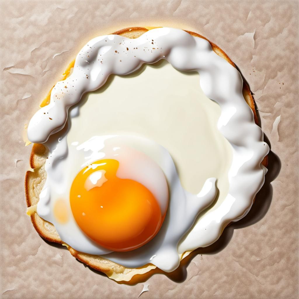 the hyperrealistic painting of a fried egg, on a very large ...