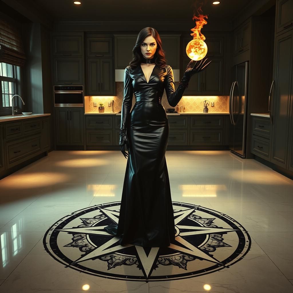 Victorian Woman with Fireball in Industrial Setting