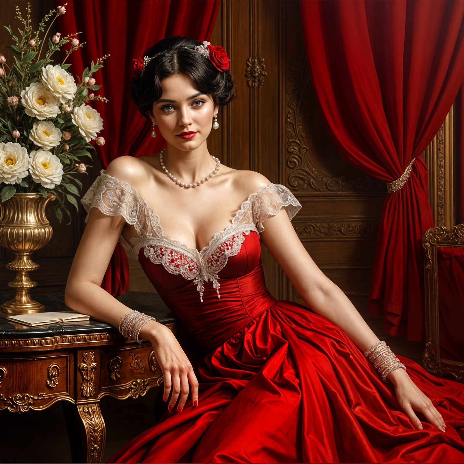 Glamorous Portrait in Vibrant Red and White