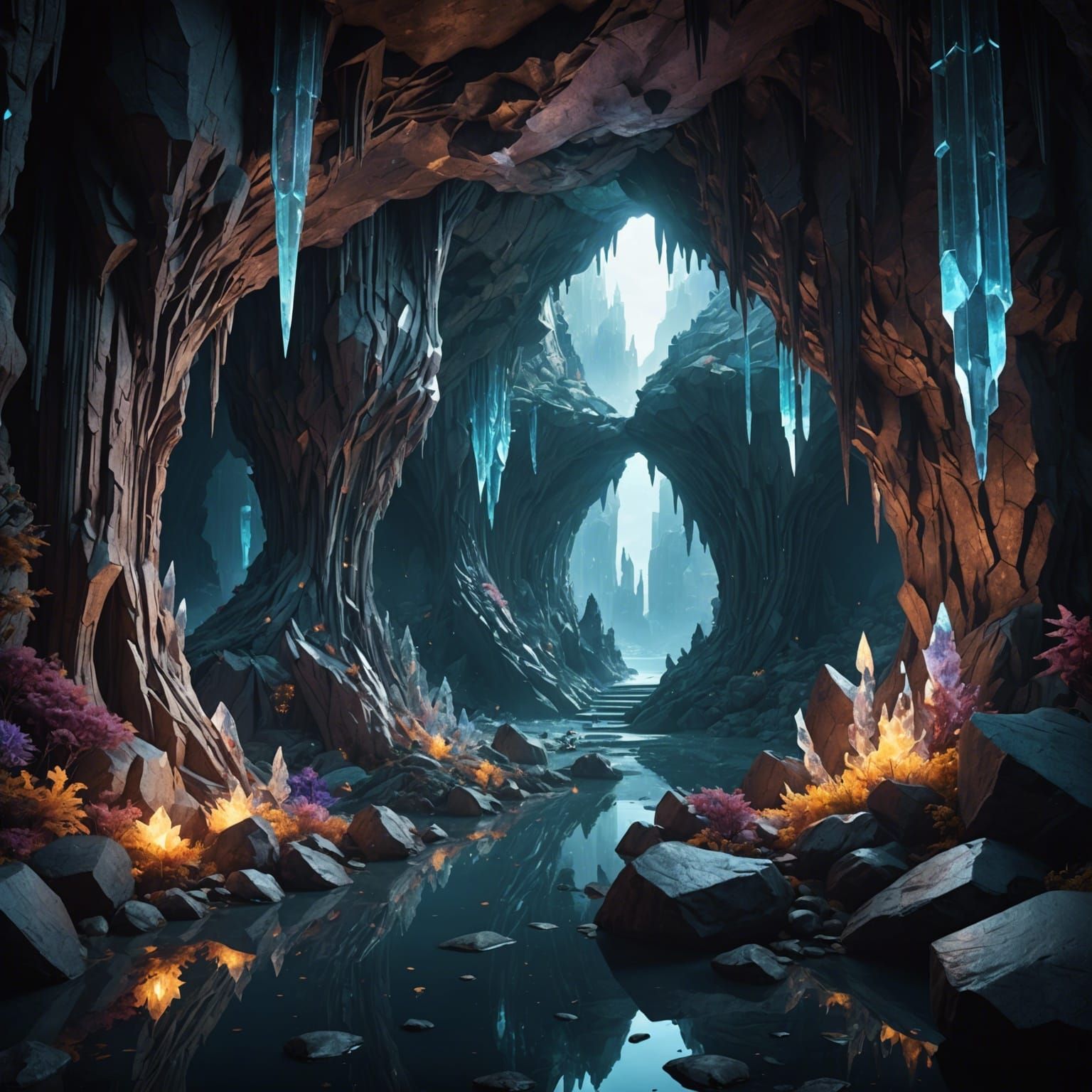 Fantastical Crystal Cave Concept Art in Deep Color