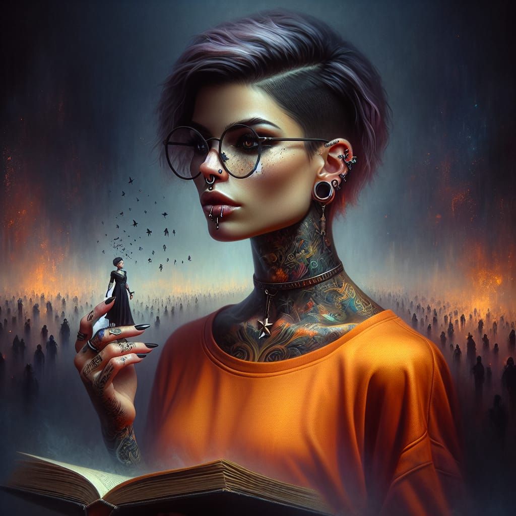 Hyperrealistic Gothic Woman with Book in Matte Painting Styl...