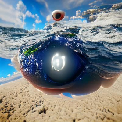 Surreal Ocean Scene with Giant Eyeball, 8K Render
