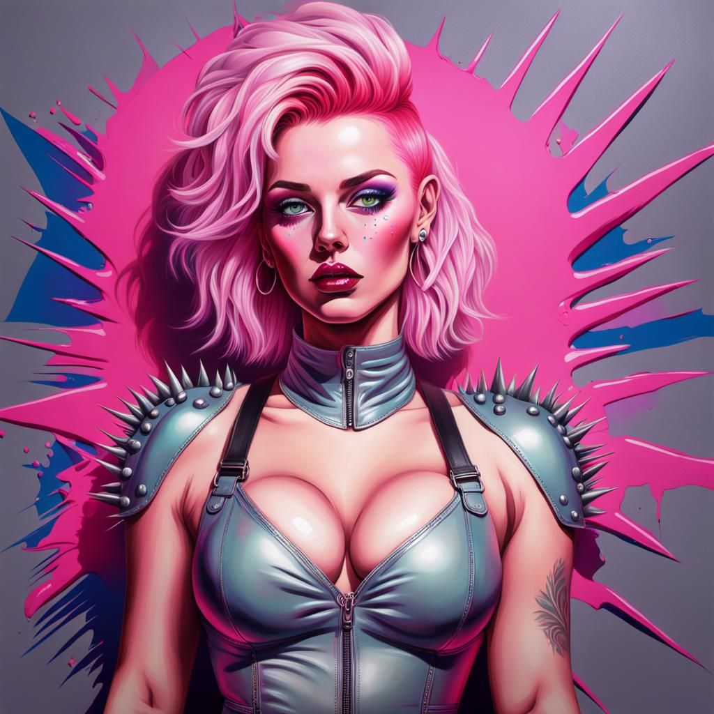Voluptuous Woman in 80s Retrowave Synthwave Style