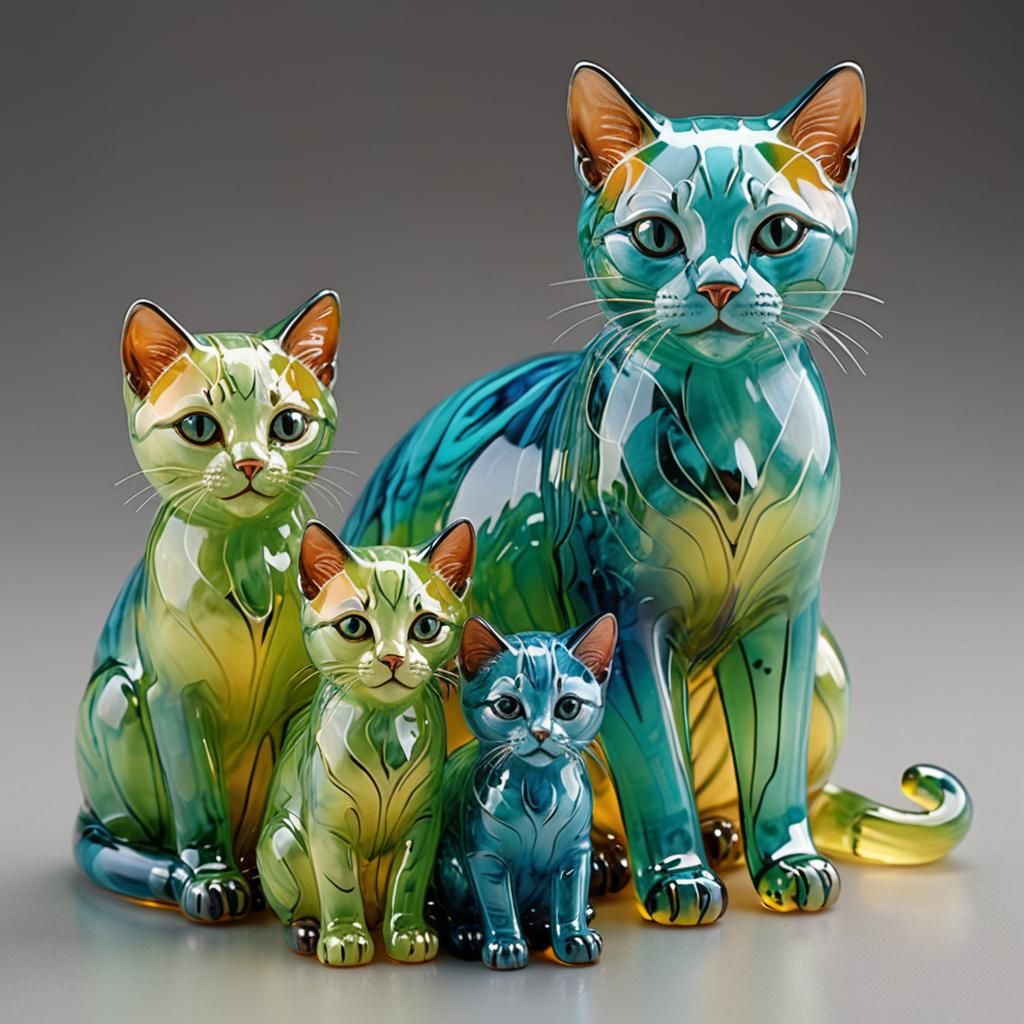 Translucent Enamel Cat with Glowing Kittens