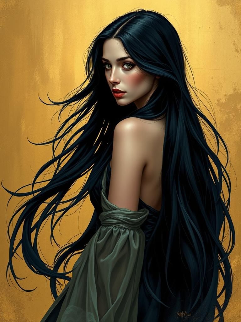 Mystical Woman with Flowing Hair in Comic Art Style