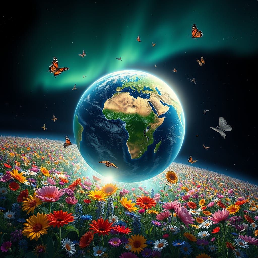 Earth Emerges from Wildflowers: Digital Space Art