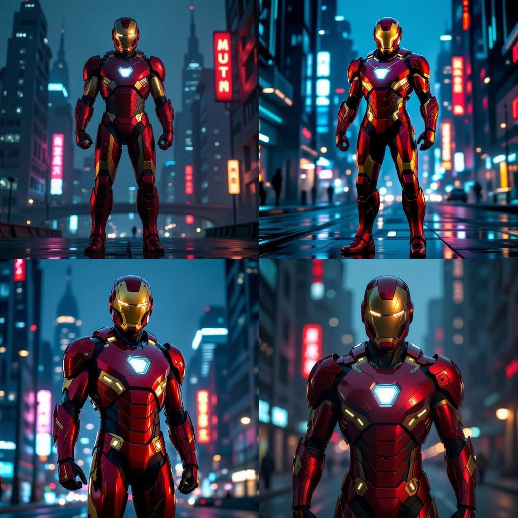 Futuristic Armored Superhero in Sci-Fi City
