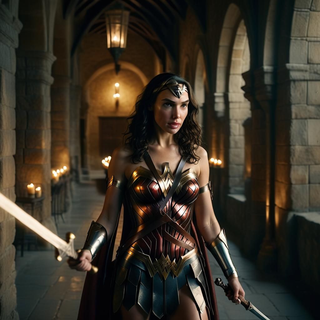 Wonder Woman in Hogwarts: A Cinematic Portrait