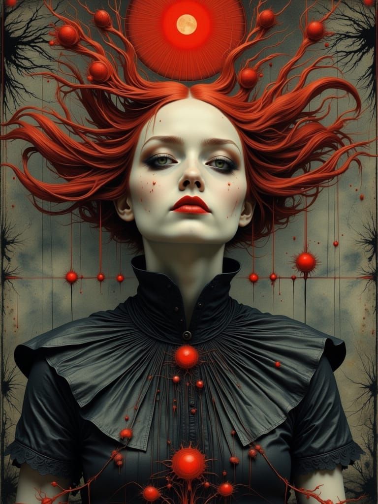 Floralcore Gothic Portrait of Red-Haired Woman