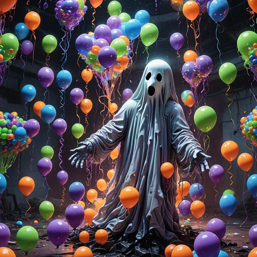 Radioactive Balloon Ghost Meltdown in Dystopian Landscape