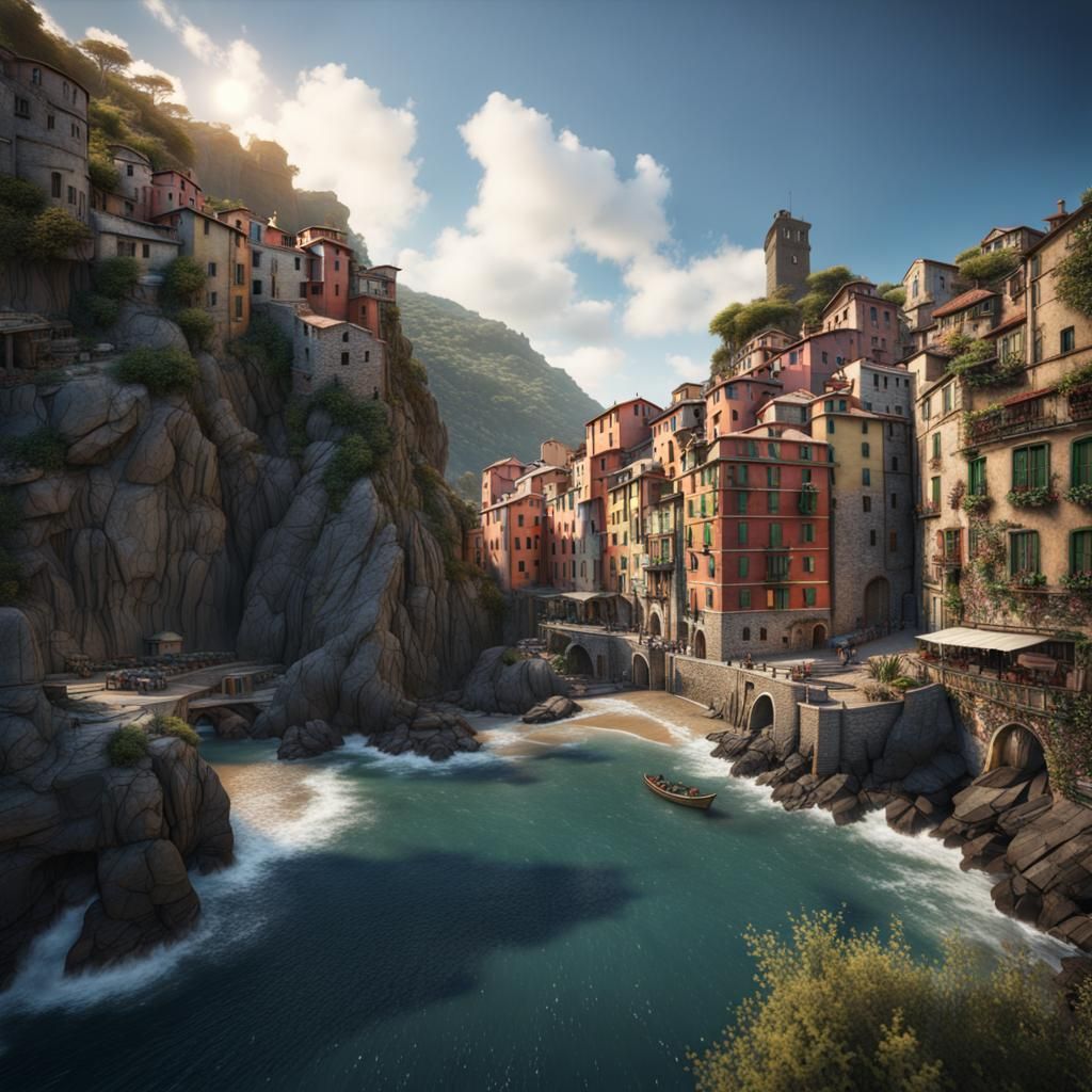 Cinque Terre: Detailed Matte Painting in Deep Color
