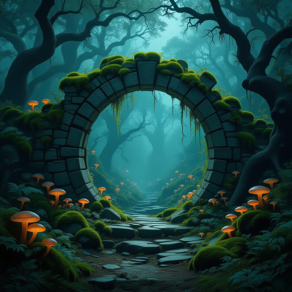 Mystical Portal in Overgrown Fantasy Forest