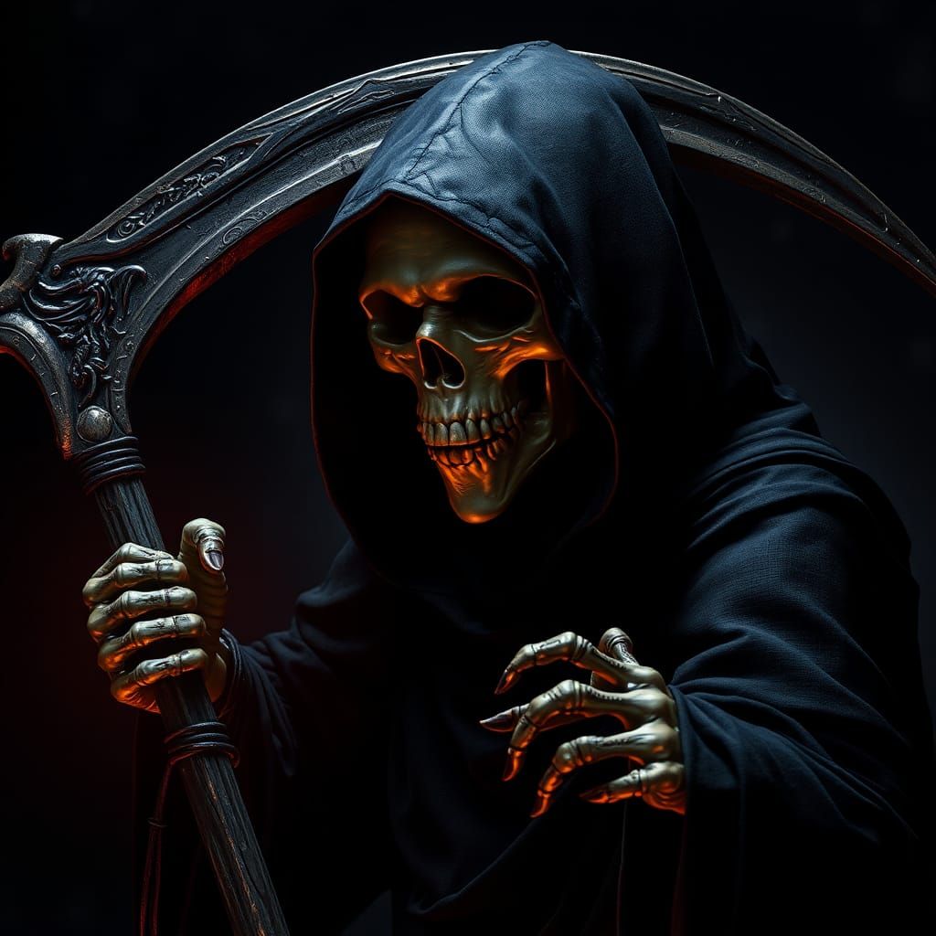 Photorealistic Grim Reaper in Dark Fantasy Style