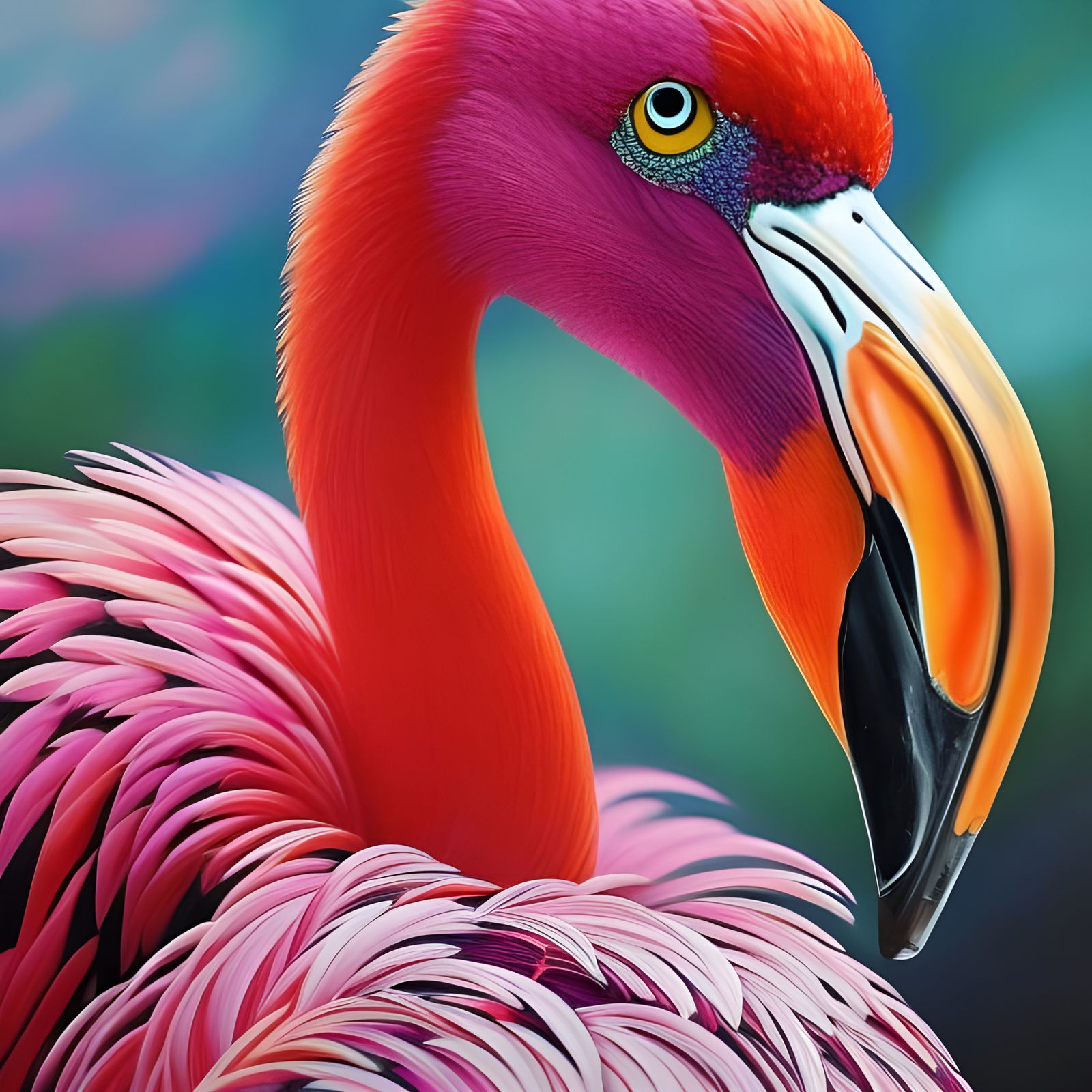 Radiant Flamingo Portrait in Surreal Style