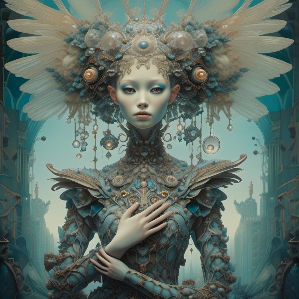 Reptilian Creature with Blossom: Surreal Film Still