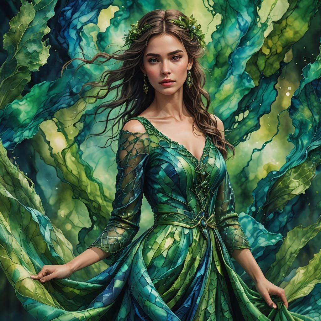 Woman in Woven Dress, Detailed Matte Painting