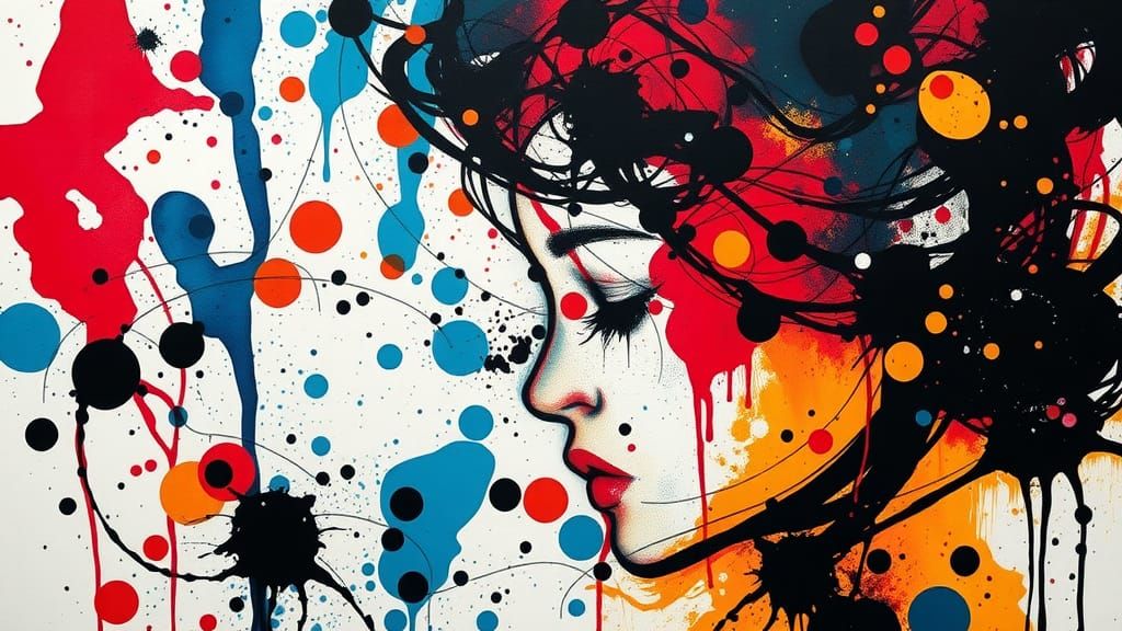 Abstract Ink Splatters Portrait in Expressionist Style