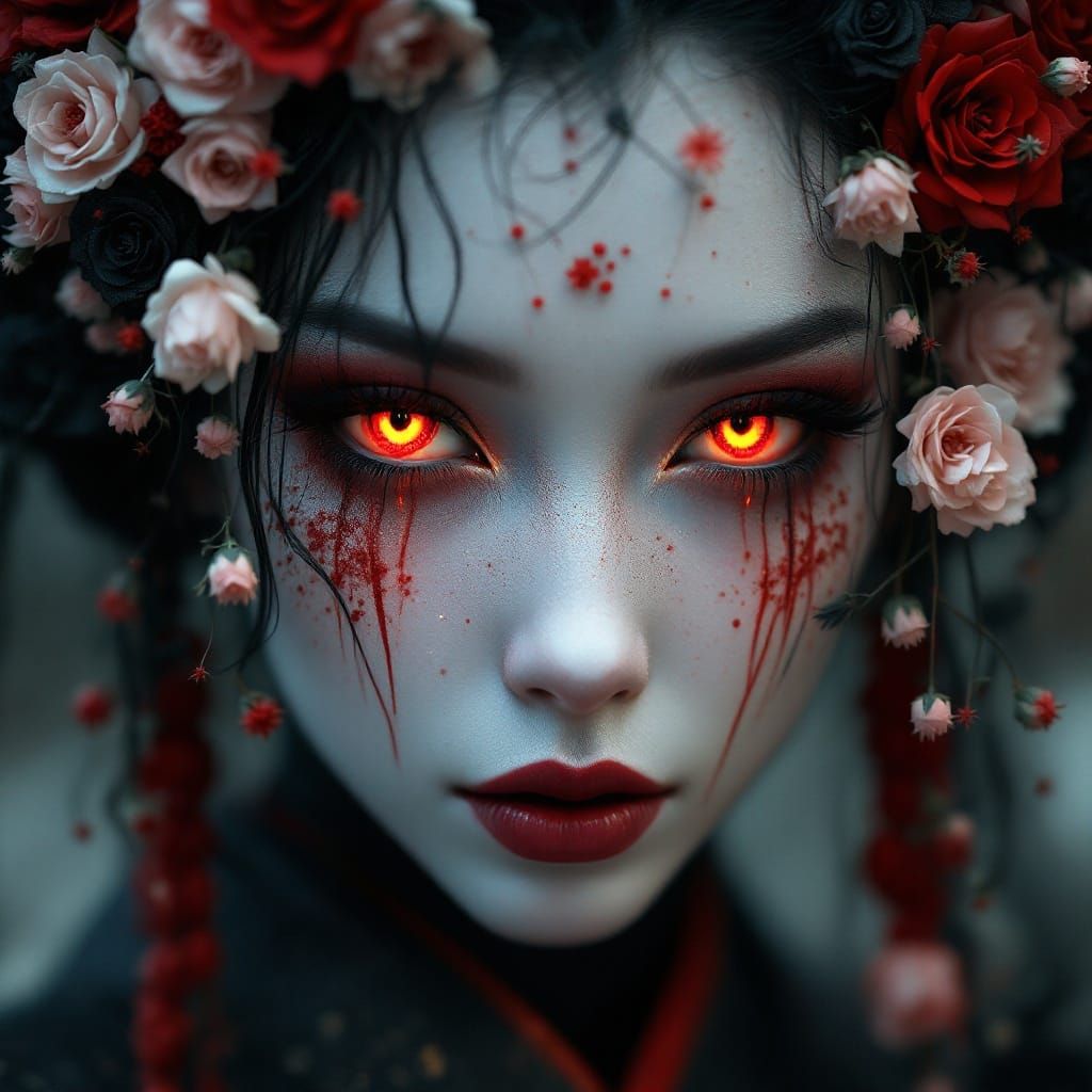 Mystical Geisha in Fantasy Realism Style with Intricate Matt...