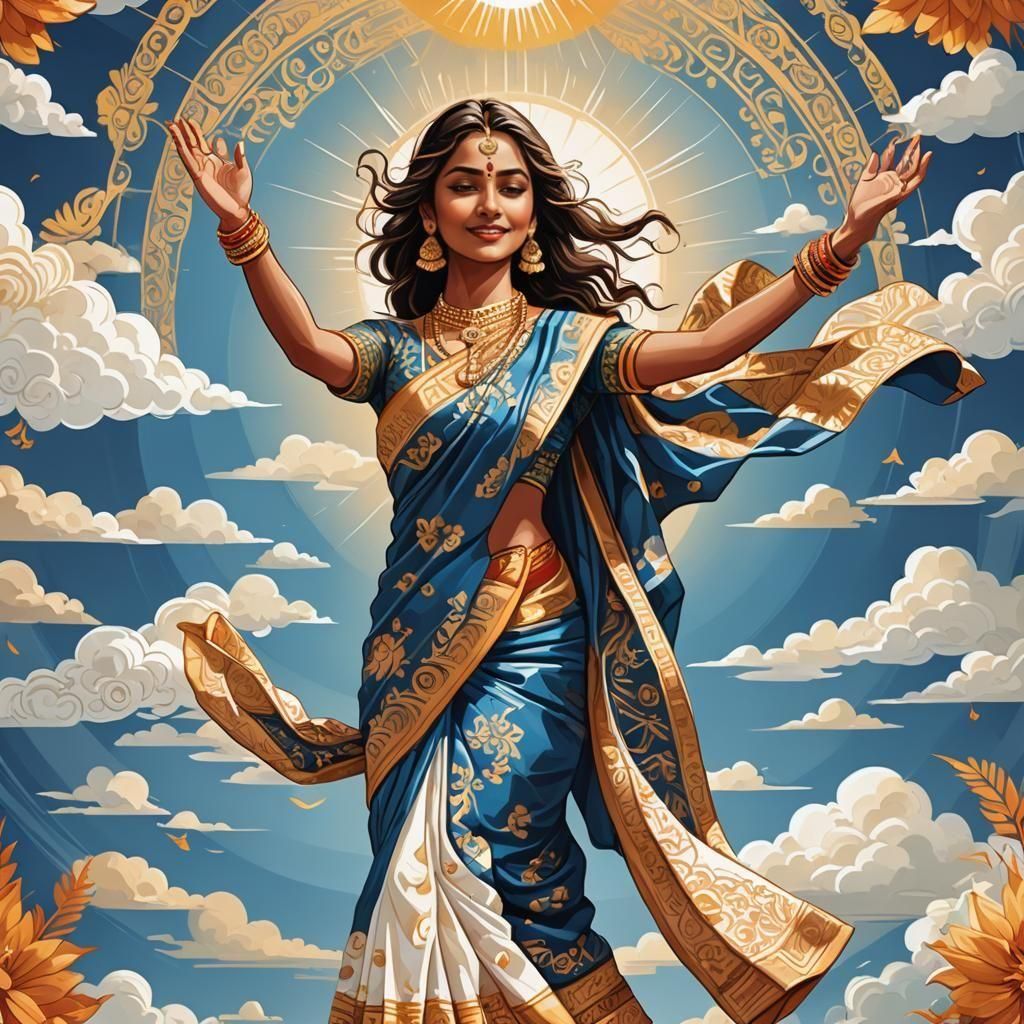Radiant Sun Dancer in Khandua Silk: Vector Art