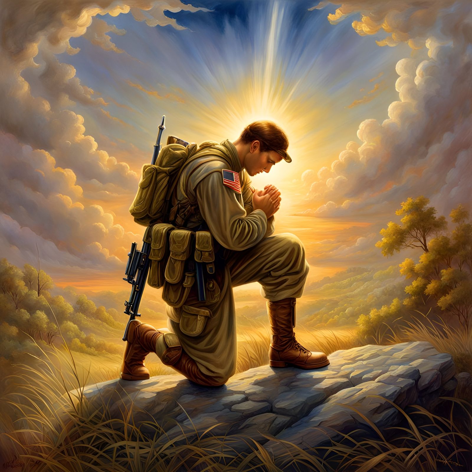 Soldier's Prayer in Watercolor Style