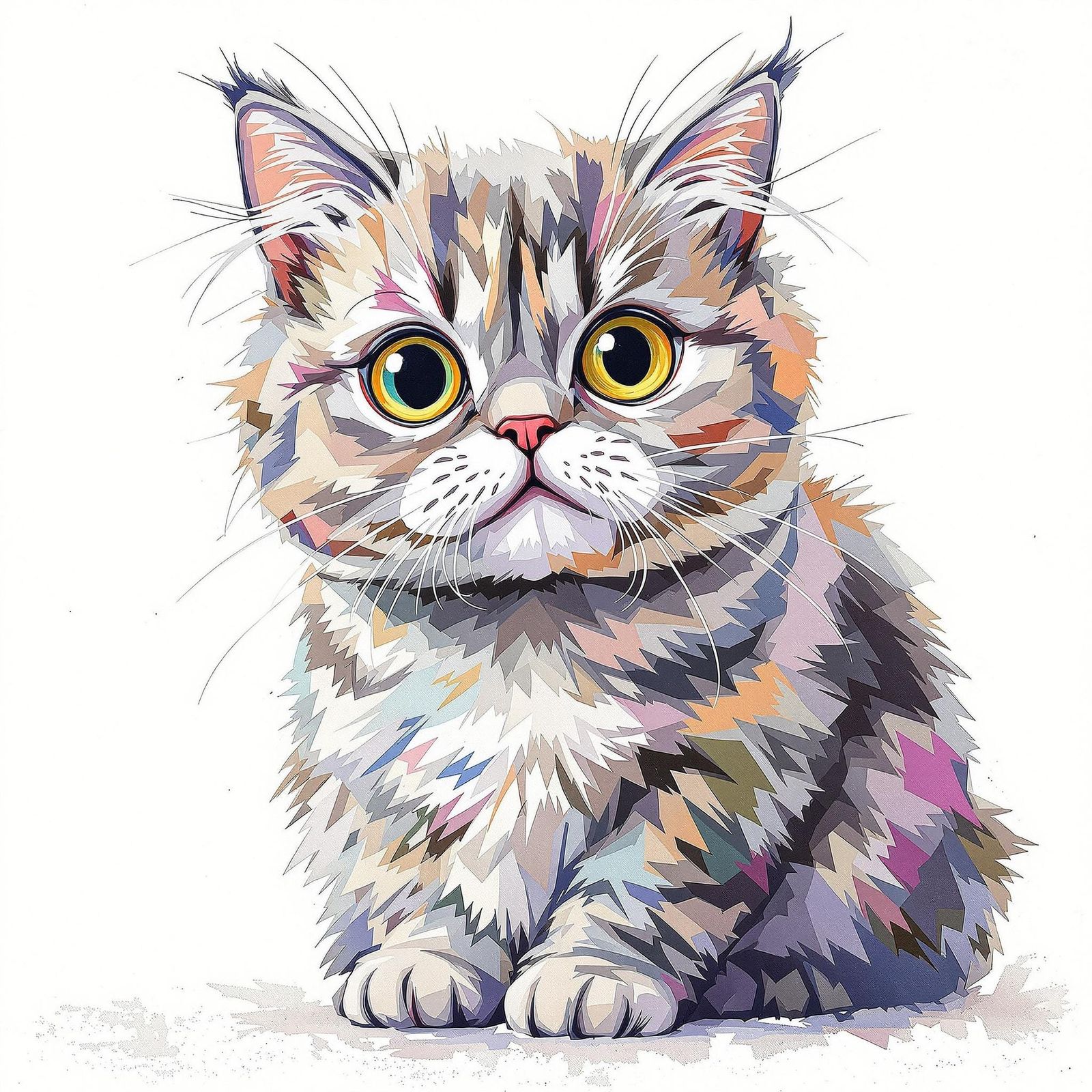 Scottish Fold Cat in Impressionist Gouache Style