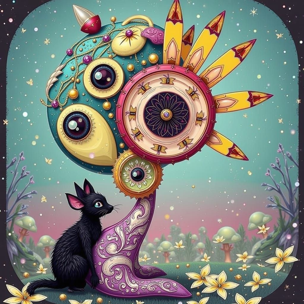 Whimsical Feline-Avian Creature in Dreamy Forest