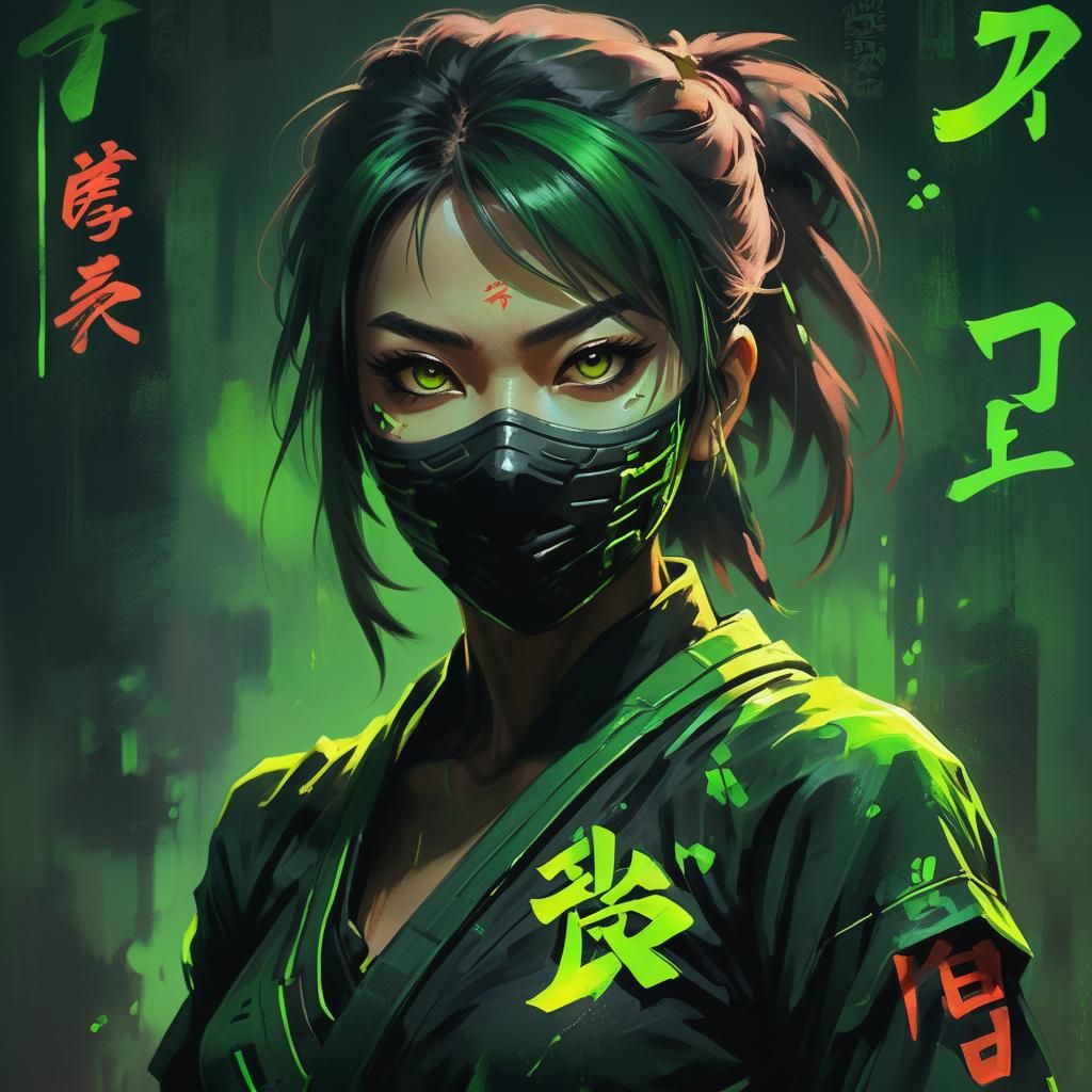 Uranium Ninja Girl Portrait in Oil Painting Style