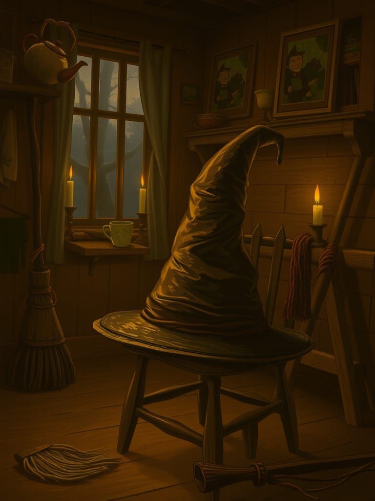 Cozy Witch Cottage Interior at Dusk