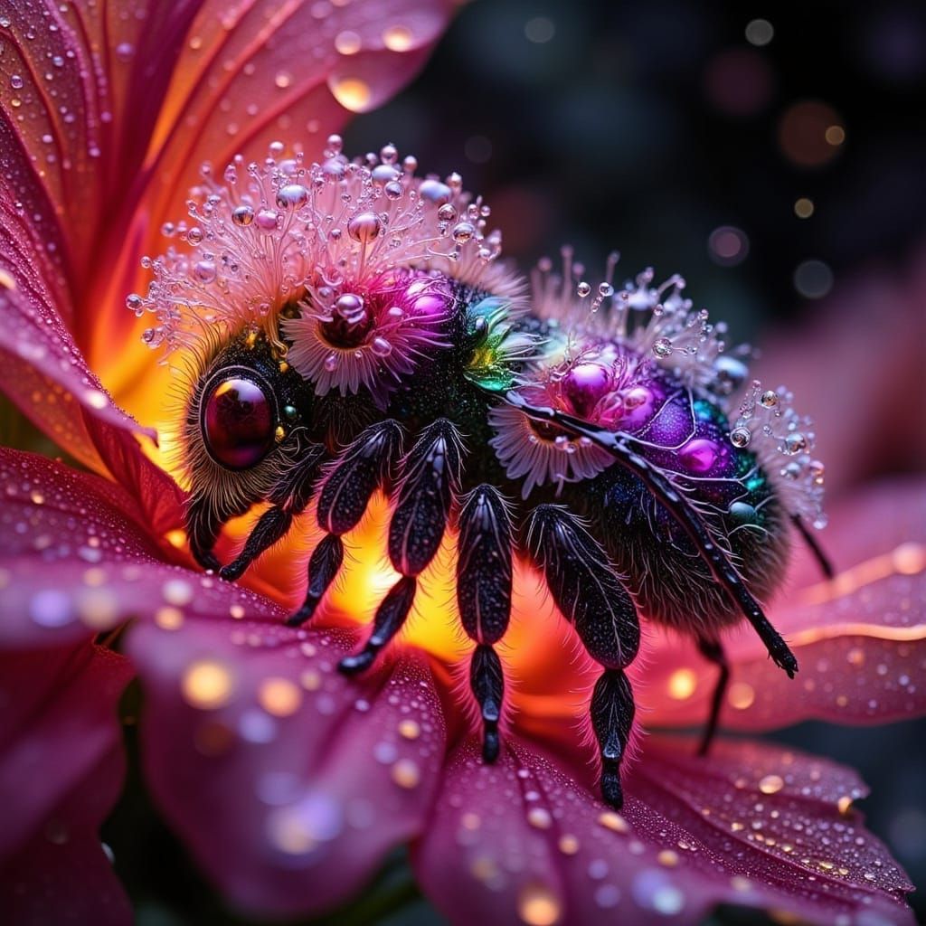 Macro Bee Snoozing Among Starry Fractal Galaxies