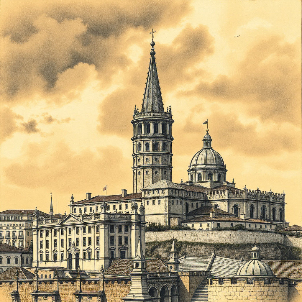 Lisbon Landmarks in Charcoal Sketch Style