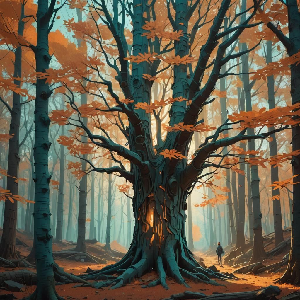 Fantastical Paper Tree in Autumnal Forest