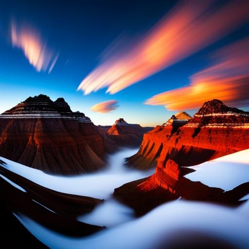 standing on the edge of the grand canyon, lenticular clouds, aurora borealis sky,Epic cinematic brilliant stunning hyper...
