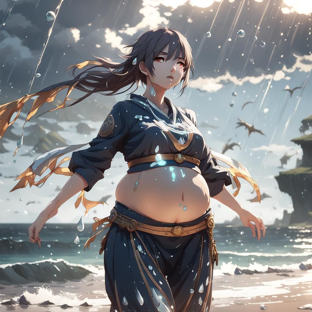 Anime Girl Burping by the Sea in 3D