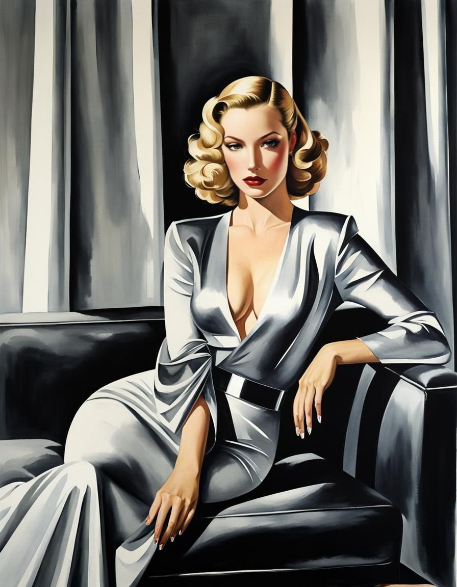 Elegant Blonde Woman in Art Deco Style