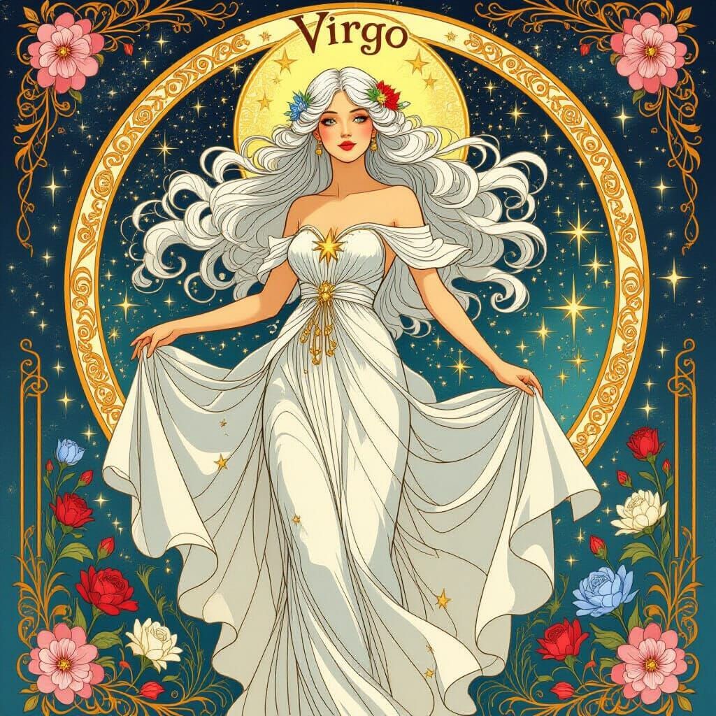 Virgo Celestial Maiden in Art Nouveau Style