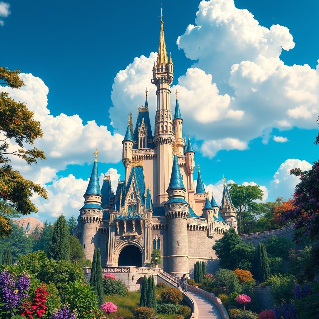Futuristic Disney Castle in Whimsical Fantasy Realm