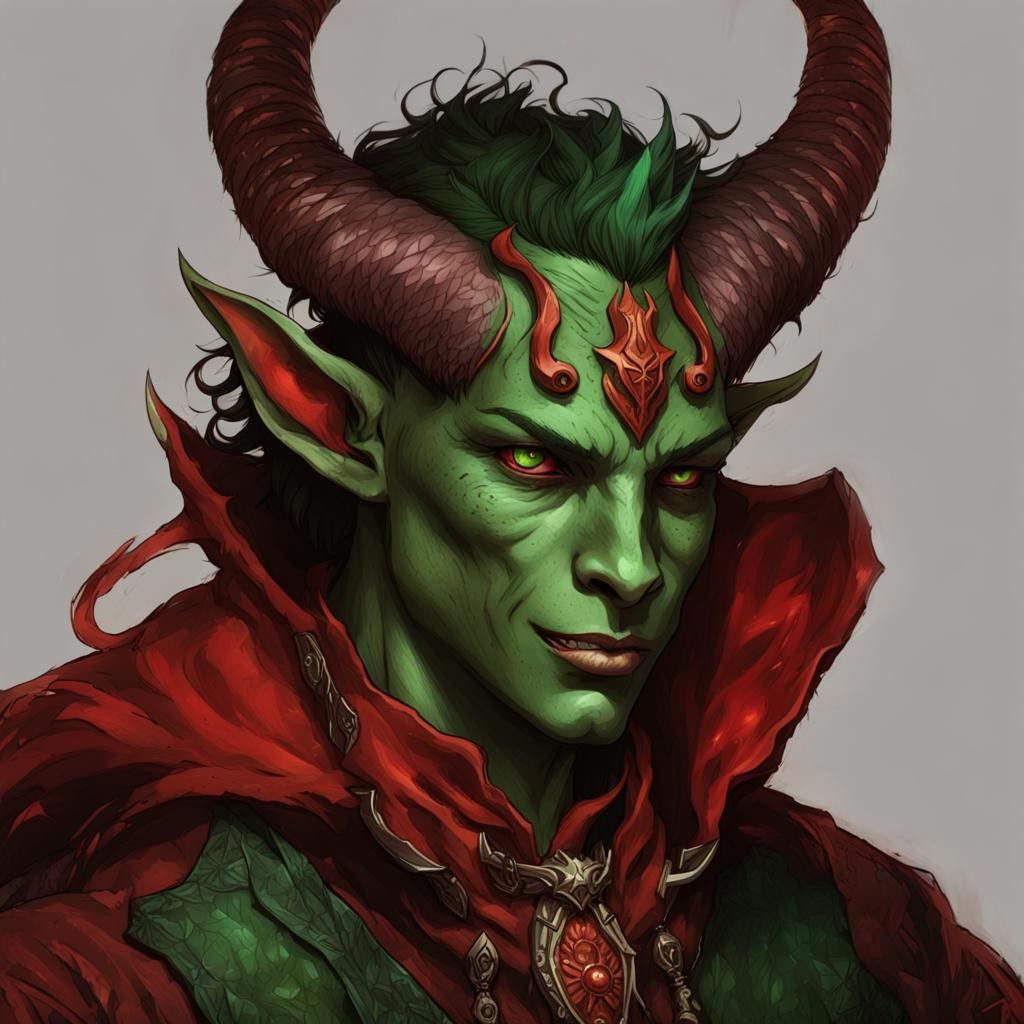 Happy Tiefling Druid Character Art in Detailed Painting