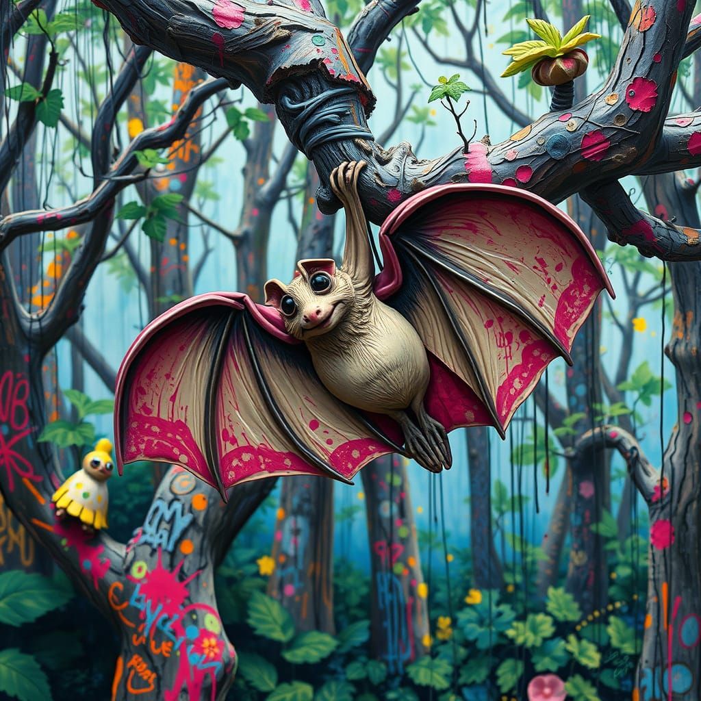 Silk Bat in Clay Forest with Graffiti Art