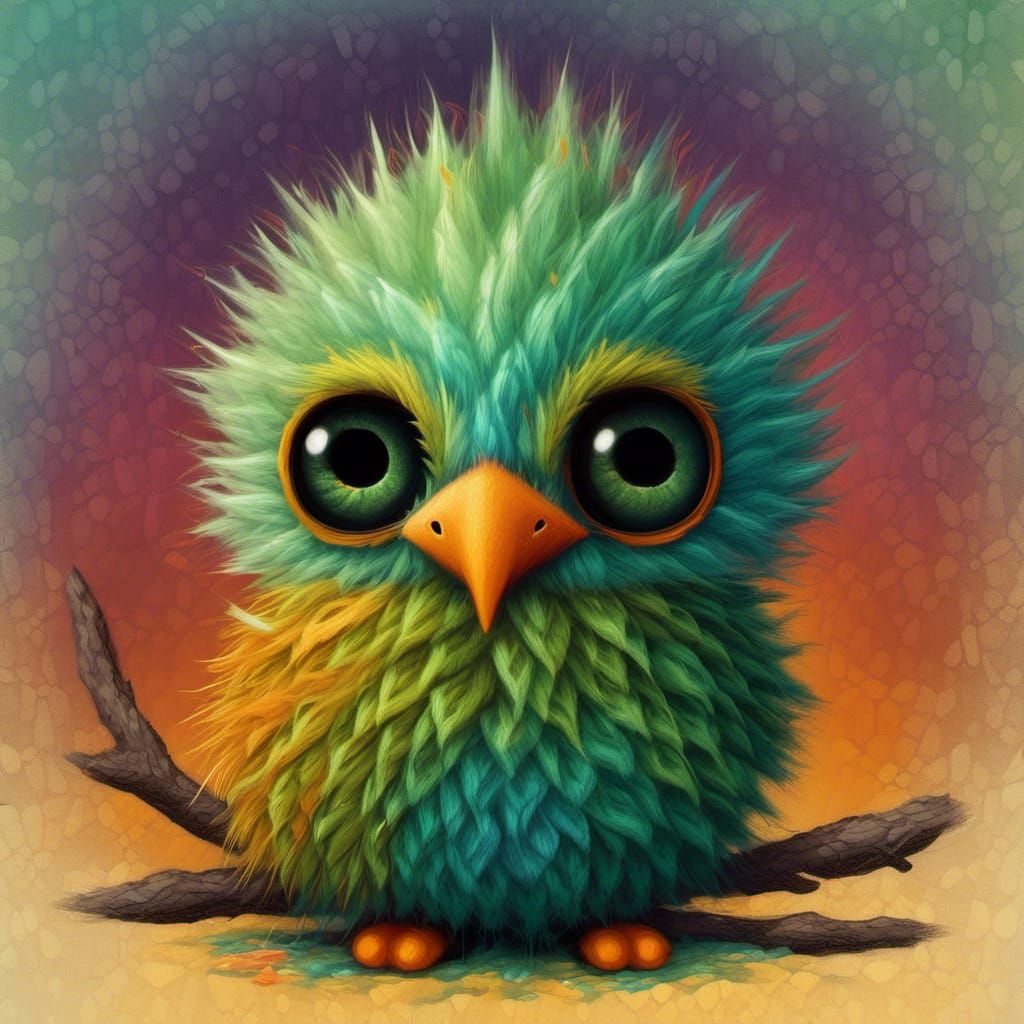 Orange Baby Bird with Gothic Punk Clothes