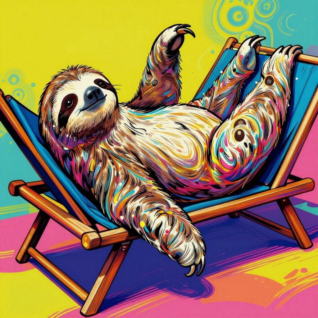 Dynamic Sloth Relaxing in Vibrant Pop Art Style