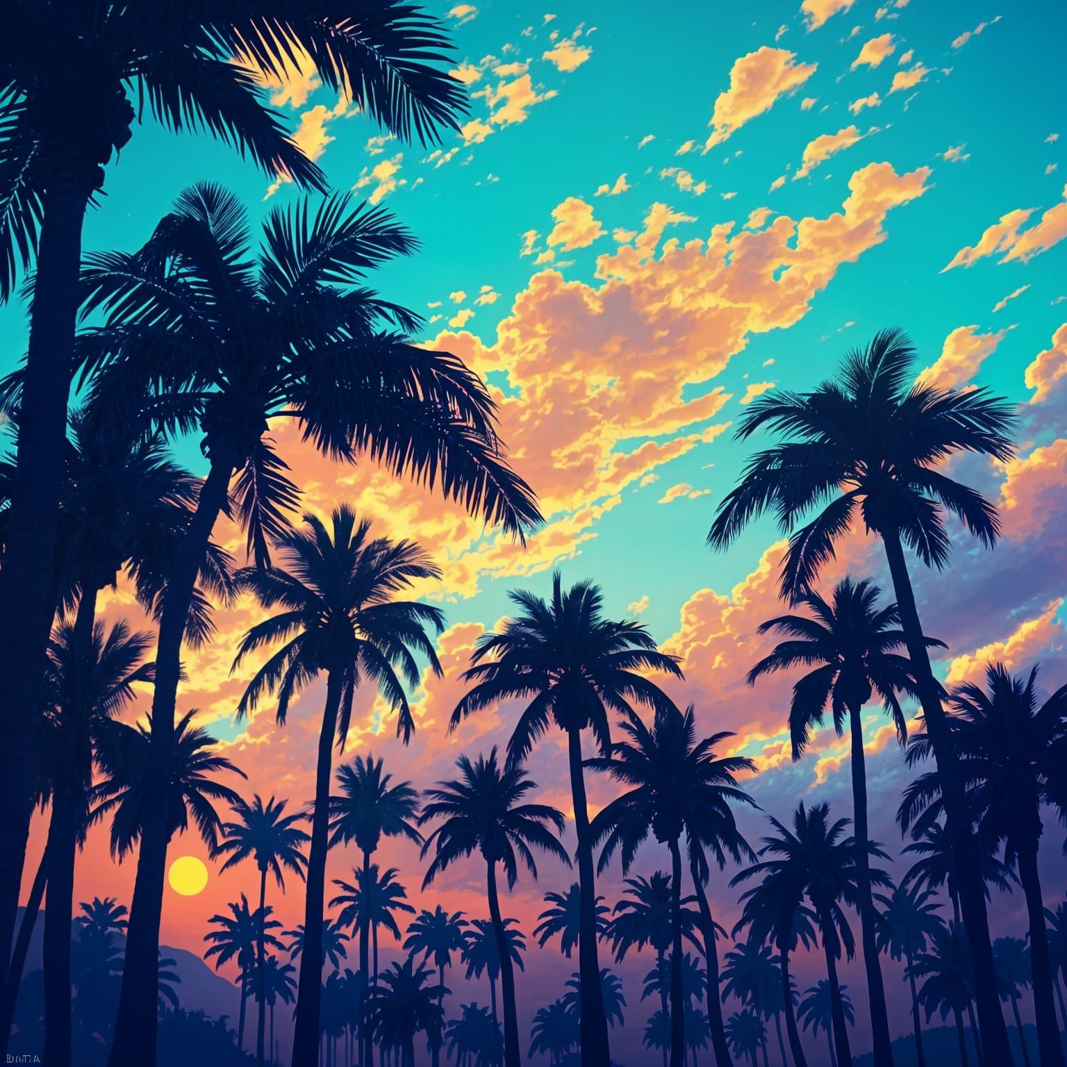 Palm Tree Patterns: Abstract Pixel Art Photoillustration