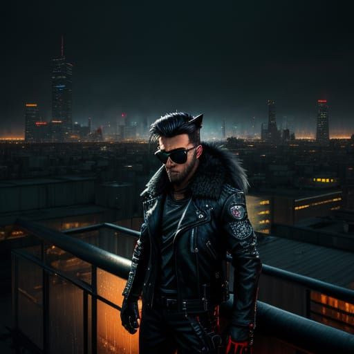 Lone Wolf in Cyberpunk Cityscape, Concept Art