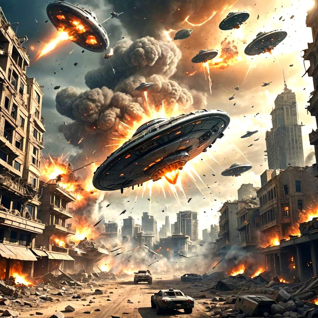 Realistic War Battle with Flying Saucers in Unreal Engine