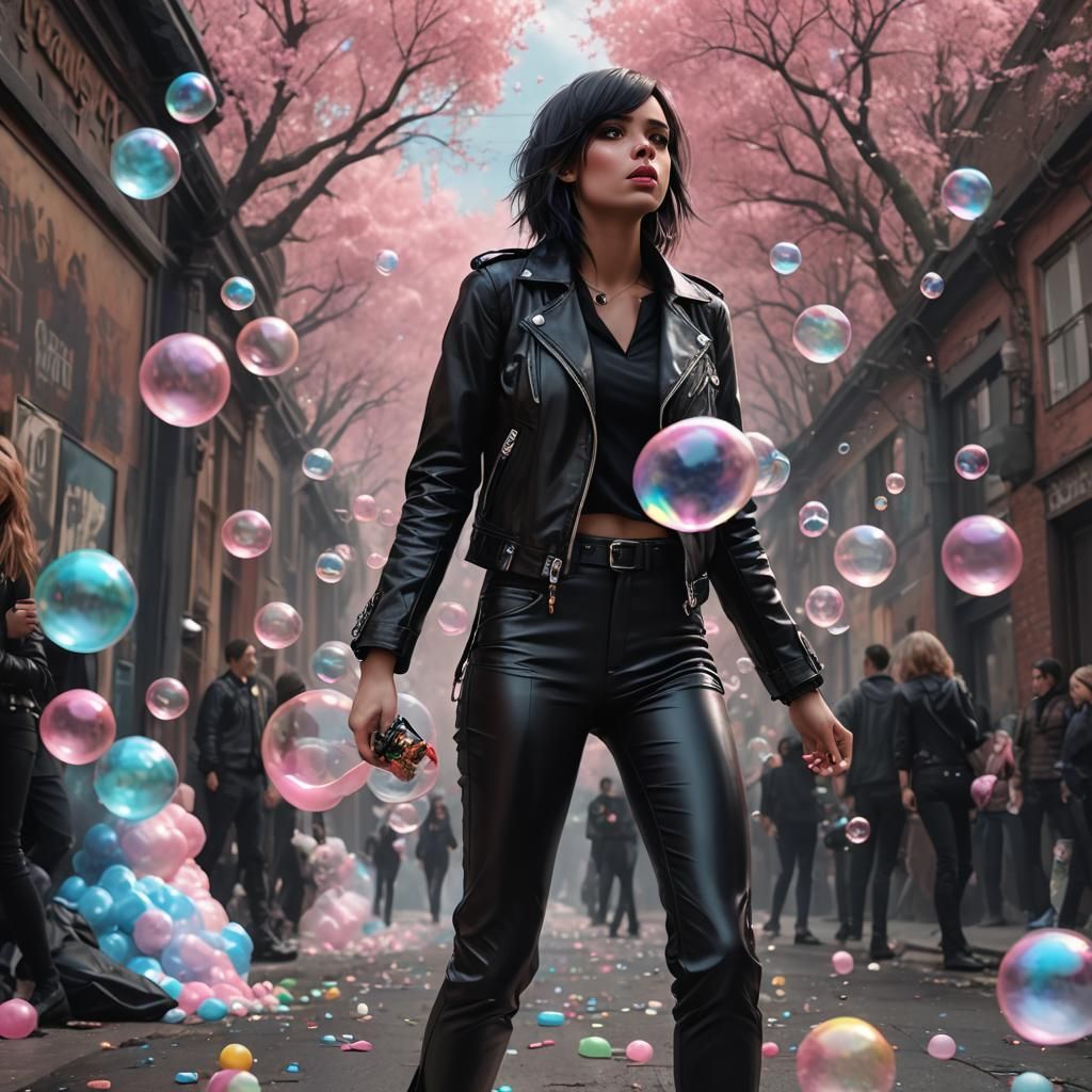 Emo Girl Blowing Bubble Gum: Digital Matte Painting